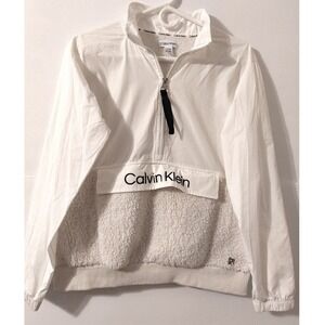 CALVIN KLEIN Fleece Jacket Windbreaker Half Zip Mock Neck Pockets Womens Small